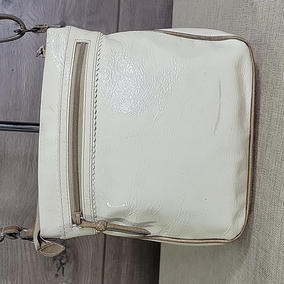 Brighton Off-White Patent Leather Shoulder Bag with Floral Design - Picture 5 of 14